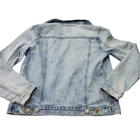 Gap Denim Icon Jean Trucker Jacket Women's Small Blue Distressed Pockets & Snaps - Picture 12 of 13